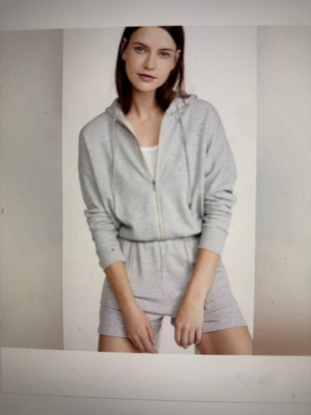 DARLING RAILS NICOLA Light Gray Hooded Zip-Front Romper…DEEP POCKETS..SOOO COZY